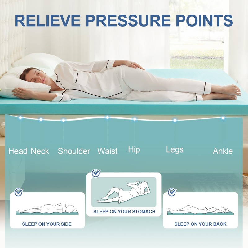 Eiayeebil 2 Inch Memory Foam Mattress Topper Twin, Mattress Pad