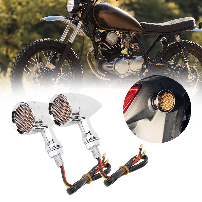 2Pcs Motorcycle Turn Signal Lamp Brake Light Vintage Grille Modification