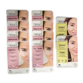 Iroha Nature - Pack mit 10 Augen-Patches im Tuchformat. Die Lösung gegen TRÄNENSÄCKE, AUGENRINGE und FALTEN um die Augenpartie. 100% biologisch abbaubar, vegan, tierversuchsfrei