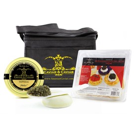 GUARANTEED OVERNIGHT! Imperialist Caviar Set - 1oz Imperial Golden Osetra + FREE Mother of Pearl Spoon, 36pcs, Blini, Cooler Bag