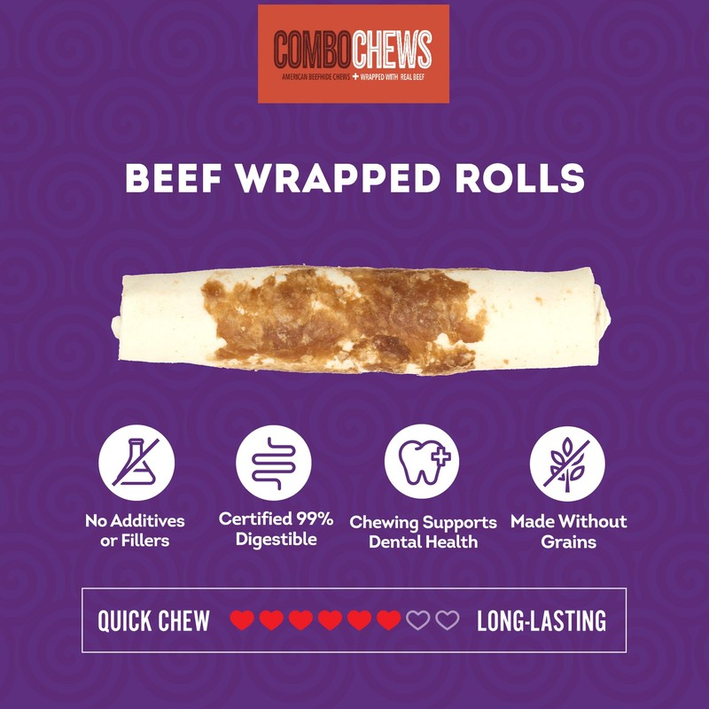 Treatly Combo Chews Beefhide Rolls 7" w/Beef Meat Wrap Dog