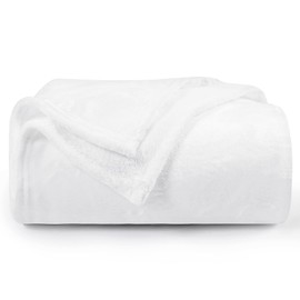 Aisbo Fleece Blanket White Throw - Versatile Soft Warm Blanket Fluffy Throws for Sofa Couch Single Size, Cozy Solid Bed Flannel Blanket for Travel, 130x150cm White
