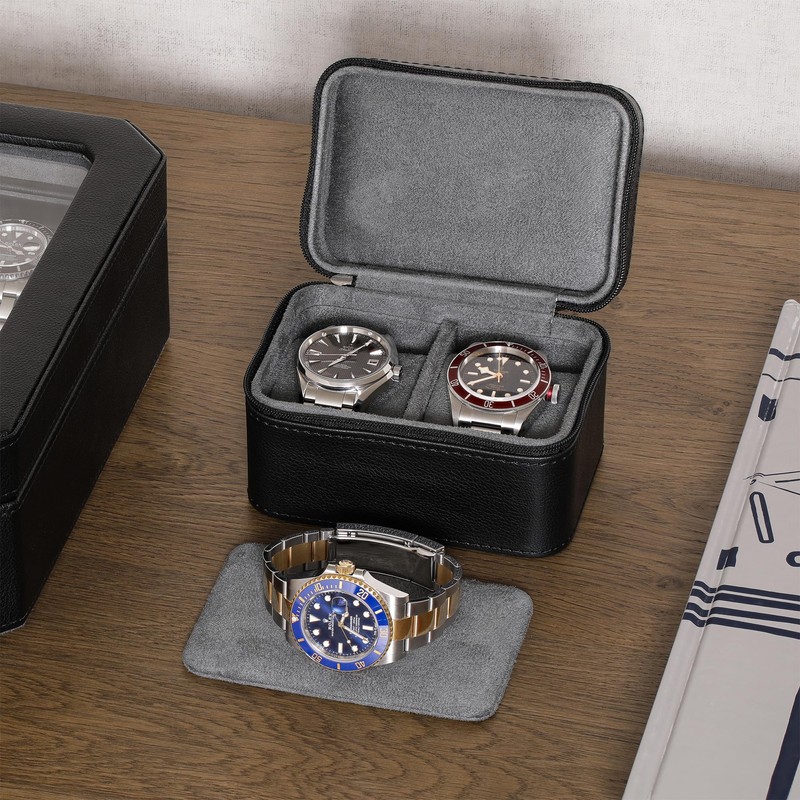 ROTHWELL 2 Watch Travel Case for Men | Compact PU
