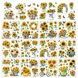AHANDMAKER 12 Sheets Sunflower Garden Rub on Transfers, Sunflower & Butterfly Rub on Transfer Stickers Literary Style House Decals for DIY Home Furniture Window Wood Décor, 5.5x5.5