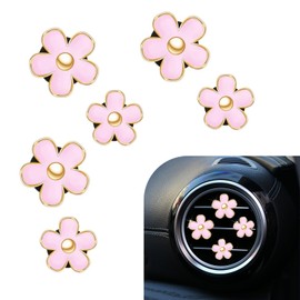 Ferianl 6 Pcs Daisy Flower Air Vent Clip, Air Conditioning Outlet Clips, Colorful Car Interior Decor Charm, Cute Cars Deco Accessories for Women and Girl (Pink)
