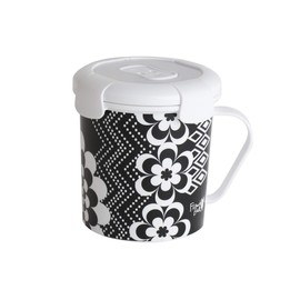 French Bull 23 oz Soup Mug With Handle and Vented Lid Food Storage-Cool Grip Leak Proof Dishwasher and Microwave Safe Lunch Travel Airtight, Mosaic B&W
