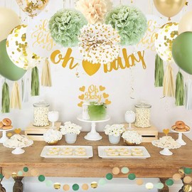 Baby Party Decoration Boy, Baby Decoration Boy Girl, Green Gold Baby Shower Decoration, Baby Shower Decoration, Gender Reveal Party, Baby Shower Balloons Garland for Baby Boy Girl Jungle Decoration