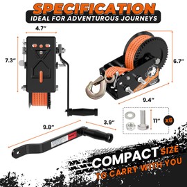 Heavy Duty Boat Trailer Winches with 23 FT Strap, 2-Way Ratchet Mechanism and 2-Speed Switchable Option, 2500 lbs Winches for Towing Trucks, ATVs RVs and Jet Skis
