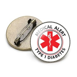 Patch Nation Diabetes Diabetic Medical Alarm Cosplay Round Metal Pin Badge Brooch, Aluminium