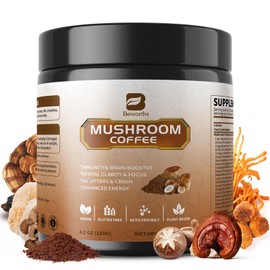 B BEWORTHS Café de Hongos - Café Instantáneo en Polvo con Hongos Melena de León, Reishi, Chaga, Cordyceps y Cola de Pavo - Alternativa al Café de...  