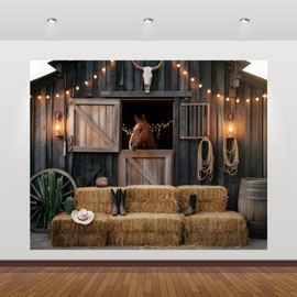 Western Cowboy Backdrop 10x8ft Western Cowboy Party Decorations Wild West Decor Country Barn Horse Photography Background Rodeo Backdrop for Kids Birthday Party Western Baby Shower Birthday Banner