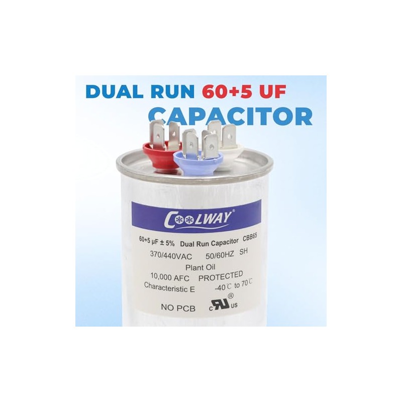 COOLWAY 60/5 uF 60+5 MFD ±5% 370V o 440V Capacitor
