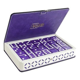 Juego de dominó para adultos y niños - Juego de dominó para juegos de mesa clásicos - Fichas de dominó jumbo gruesas doble 6 para juegos de viaje - 28 fichas de dominó moradas con estuche