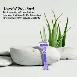 Natural Solution 4-Blades Razor for Ladies, Smoother Body Shave, Infused with Vitamin E & Aloe, Pubic Hair Trimmer Women, 6 Pack (12 Pieces), Pink/Purple