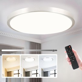 BABLOOM Dimmable LED Flush Mount Ceiling Ligh Fixture with Remote Control，8 Inch 18W Silver Round Close to Ceiling Lights for Bedroom, Kitchen, Dining Room, 3000K-6500K 3 Light Color Adjustable