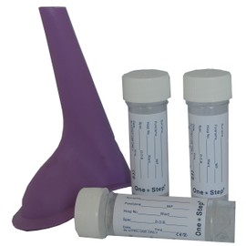 One Step: 50 x Urine Sample Bottles Specimen Pot Graduated Container with Lid & Label 30ml + Re-usable Female Urinal