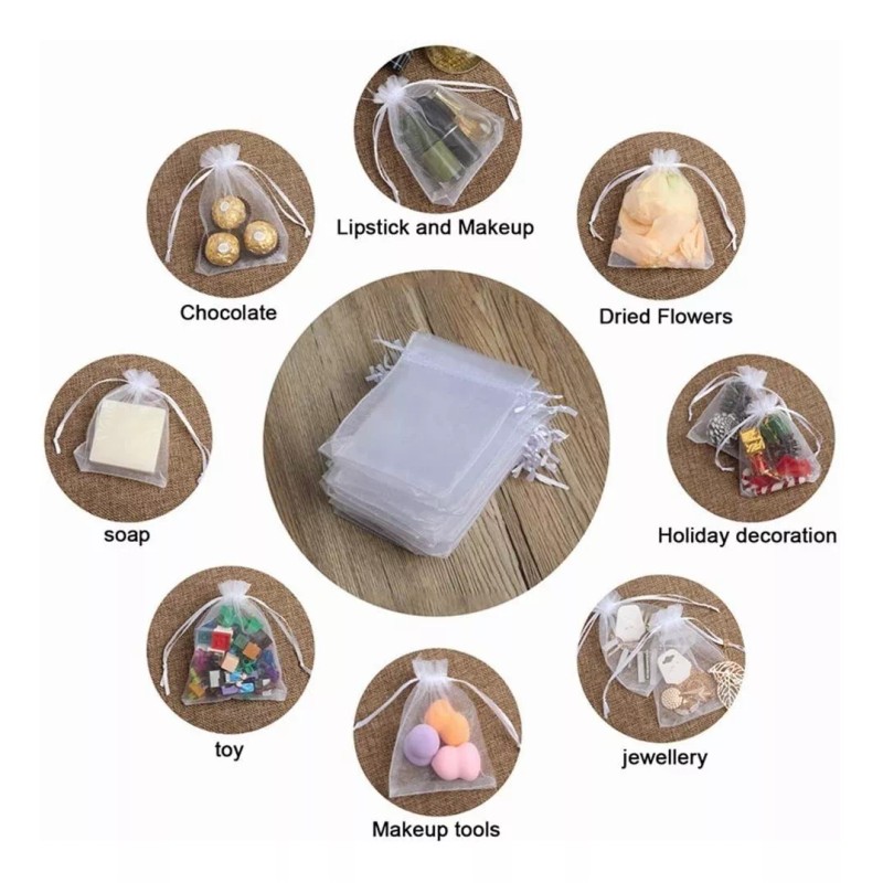 100pcs Bolsas De Regalo De Organza Con Cordón,10*15cm