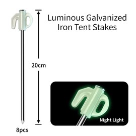 8PCS 7.8inch Camping Accessories Tent Stakes Heavy Duty with 8.2ft Reflective Guy Lines and Storage Bag for Camping Tent Unbreakable