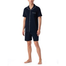 Schiesser Men's Short Pyjamas with Buttons Warmer Cotton - Fine Interlock, Dark Blue_179297