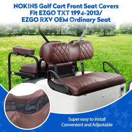 NOKINS Golf Cart Seat Covers for EZGO TXT 1994-2013/EZGO RXV, Vinyl Front&Rear Seat Cover with Flip-Up Armrests kit, with Cup Holder, for 1" Square Tube (Brown&Brown 8438)