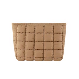 CECKQUE Soft Checkered Quilted Puffy Makeup Bag for Women, Aesthetic Puffer Cosmetic Bag Pouch for Purse (Brown)