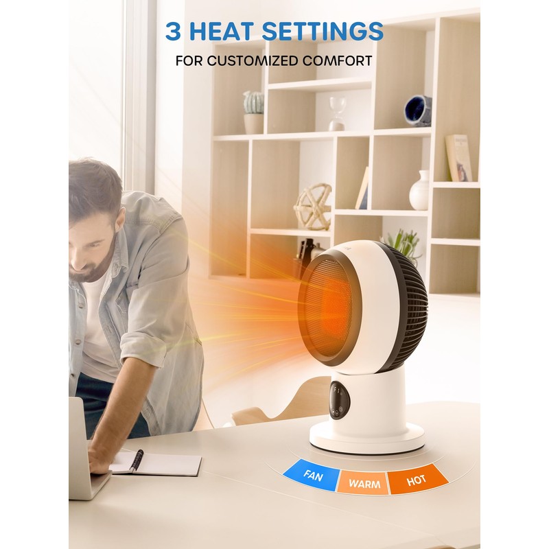 ECOWELL 15" Compact Modern Heater and Fan Combo, 1500W PTC