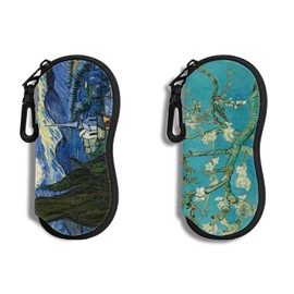 2Pack Eyeglass Case Sunglasses Soft Pouch with Belt Clip Ultra Light Neoprene Zipper Eyeglass Case Printed Sunglass Bag for Stylish Portable Travel Glasses Casefor Men & Women