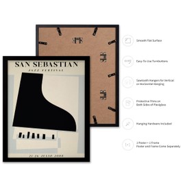 Poster Master Vintage Illustration Poster - Retro Minimalist Print - San Sebastian, Jazz Festival, Piano, Aesthetic - Gift for Artist, Friend - Wall Decor for Home, Office, 11x14 Black Framed