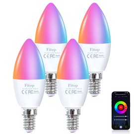 Fitop Fitop Alexa Smart Glhbirnen, E14 Wlan LED Lampen Dimmbar Glhbirne 4.9W 470Lm, 2700-6500K, RGB 16 Millionen Farben, App Steuern Kompatibel mit Alexa/Google Home, Sprachsteuerung 4 Pack