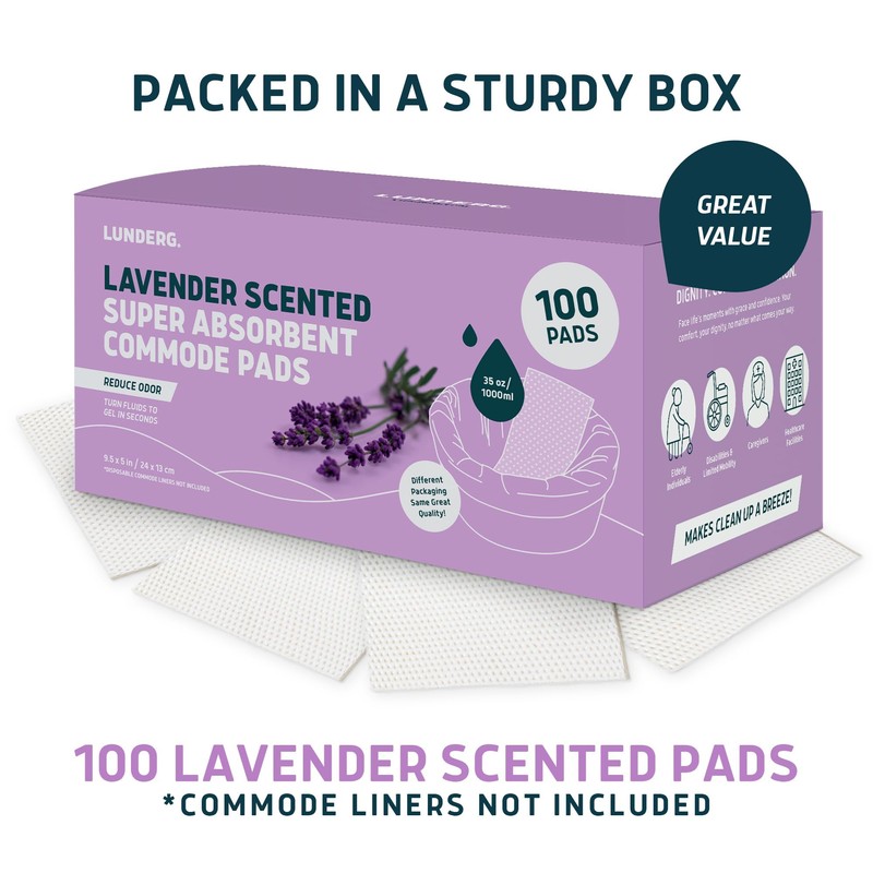 Lunderg Lavender Scented Super Absorbent Commode Pads - Medical Grade