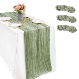 GIVERARE 3 Pack Table Runner Cheesecloth, 35x120in Gauze Boho Rustic Tabletop, 10ft Washable Cheese Cloth Table Runners, Easy to Clean Premium Dresser Cover for Wedding, Decor, Home, Art (Sage Green)