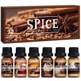 SALUBRITO Spice Fragrance Oils Set, Premium Essential Oils Set for Diffuser, Candle, Soap Making, Warm Fall Scented Oil, Cinnamon, Spiced Cider, Pumpkin Pie, Coffee Cake, Gingerbread, Vanilla