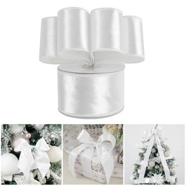 AIMUDI White Velvet Wired Ribbon 2.5 Inch Velvet Christmas Ribbon 10 Yards White Wired Ribbon for Christmas Tree, Wreath, Staircase, Gift Wrapping, Garland, Holiday Crafts, Tree Topper Bow