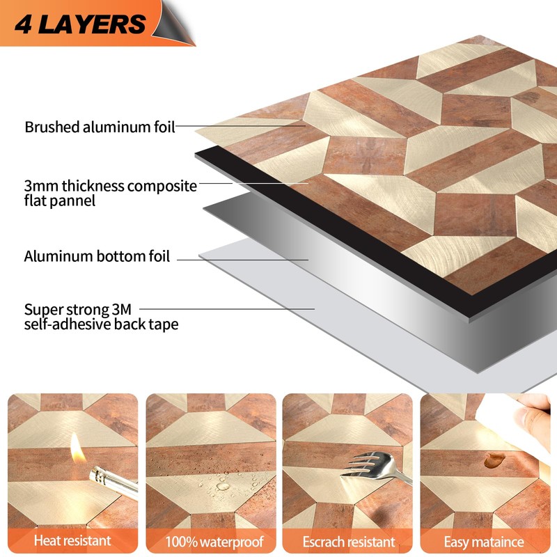 OYASIMI 10-Sheets Peel and Stick Backsplash Tiles, PVC Mixed Metallic