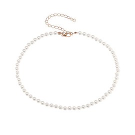 BSLVWG Pearl Bead String Necklace for Womens Jewellery Gift Size Clasp Adjustable Choker Necklace Round Imitation Pearl Choker Necklace Wedding Pearl Necklace for Brides White (6mm)