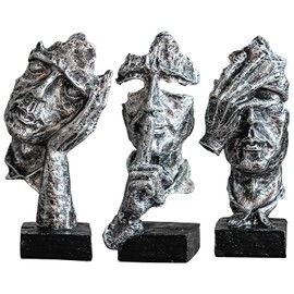 Estatua decorativa abstracta de pensador, no ve, no escucha, no habla, escultura de arte negro y plateado, acentos modernos para decoración del hogar