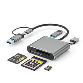 5-IN-1 XQD Card Reader USB C(10Gbps),SD/TF Dual-Slot Multiport External Card Reader USB Hub Compatible for Type-C Laptop, Support Windows/Mac OS/Android