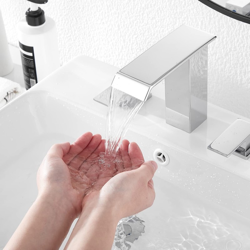 Chrome Bathroom Faucet Waterfall Widespread GGStudy 3 Holes 2 Handle