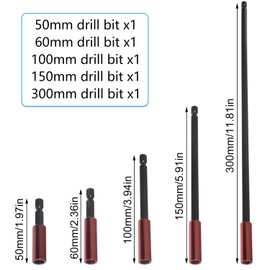 Pack of 5 Magnetic Bit Holders, Full Specifications, Includes 50/60/100/150/300 mm Bit Extension, Robust and Durable, 1/4 Inch Hex Shank, for Drills and Screwdrivers (Red)