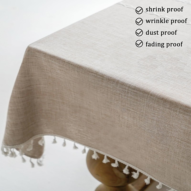 Linen Rectangle Table Cloth Neutral Textured Rustic Tablecloth, Wrinkle Free
