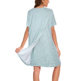 AVIIER Hospital Gowns for Women Open Back Adaptive Clothing Nightgowns Post Shoulder Surgery Dress Green Leopard 3XL