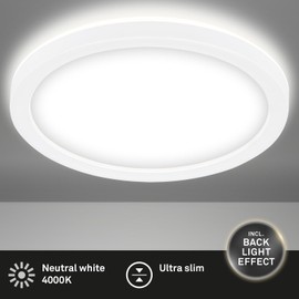 Briloner Leuchten LED Panel, Ceiling Light with Backlight Effect, 12 Watts, 1,400 Lumens, 4,000 Kelvin, White, Round, 19 cm Diameter