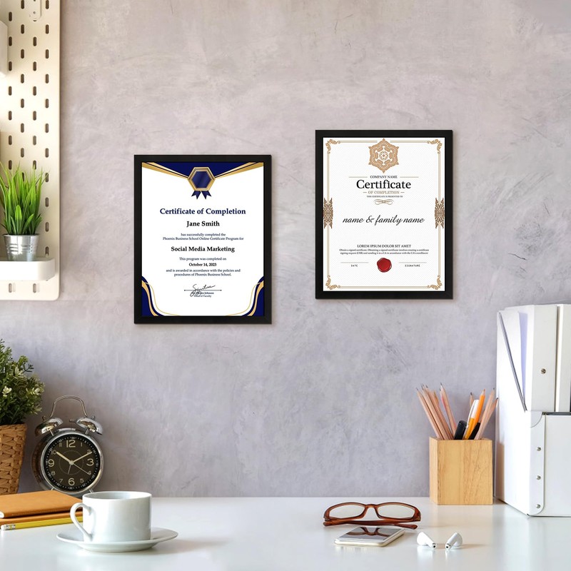 FIXSMITH 8.5x11 Diploma Frame, Black Picture Frame with Clear Plexiglass,