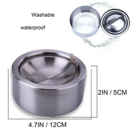 hanlongyu Cenicero para exteriores con tapa, con tapa abatible de acero inoxidable para cenizas, ceniceros de metal a prueba de viento para cigarrillos, fumadores, cenicero de computadora para