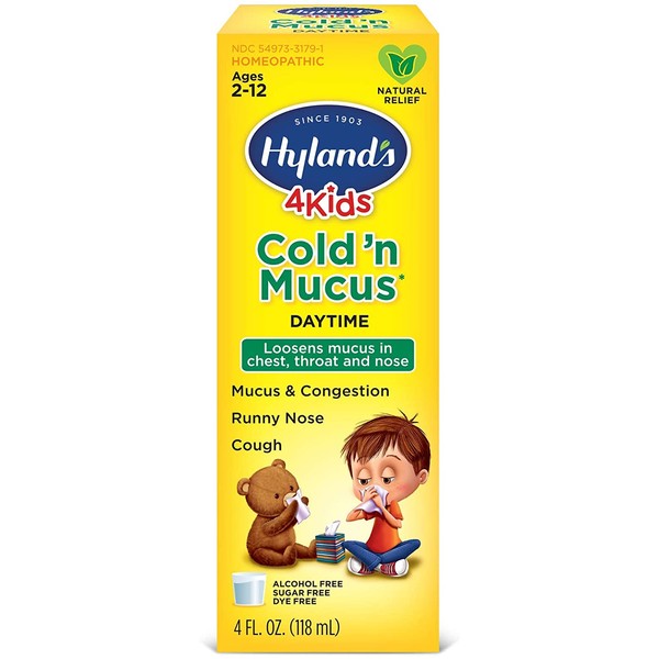 Cold Medicine for Kids Ages 2+ by Hyland's, Cold 'n Mucus Relief Liquid, Natural Relief of Mucus & Congestion, Runny Nose, Cough, 4 Ounces