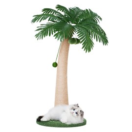 TSCOMON 43 Inches Tall Cat Scratching Post for Large Cat, Coconut Tree Shaped Sisal Scratcher for Indoor Cat with 3 Pompoms