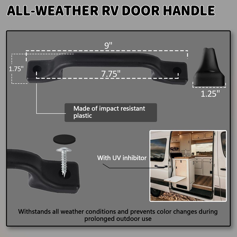 TonGass (3 Pack, Black All Weather Plastic Grab Handle for