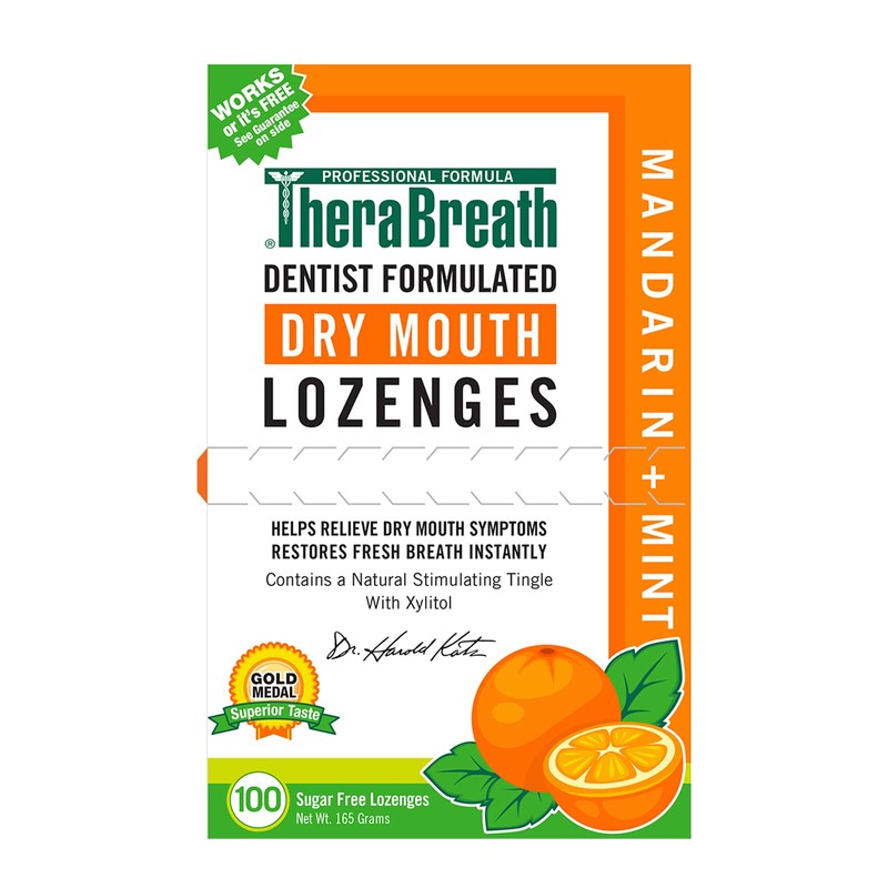 TheraBreath Dry Mouth Lozenges with Zinc, 100 Lozenges, Mandarin Mint,