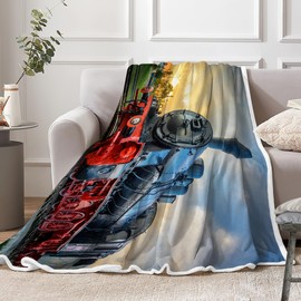 Steam Train Throw Blanket for Couch,Old Engine Train Station Blankets,Soft Cozy Flannel Blanket for All Season,Home Bed Office Travel Camping for Women,Men (50X60 Inches)