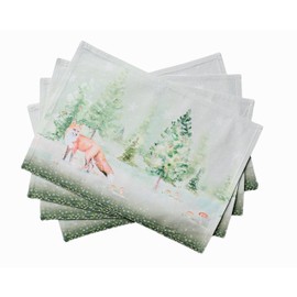 Maison d' Hermine Placemats Set of 4 100% Cotton Decorative Washable Table Place Mat for Gifts, Kitchen, Party, Wedding, Restaurant & Camping, Winter Mornings - Thanksgiving/Christmas